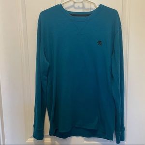 Express Teal Blue Waffle Long Sleeve Shirt